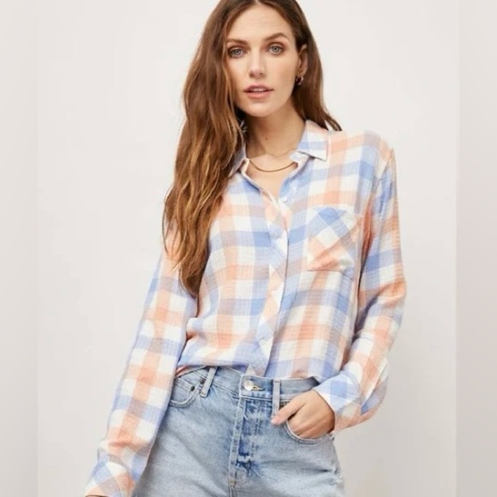 Rails Plaid Button-Down Shirt in Light Blue and Peach